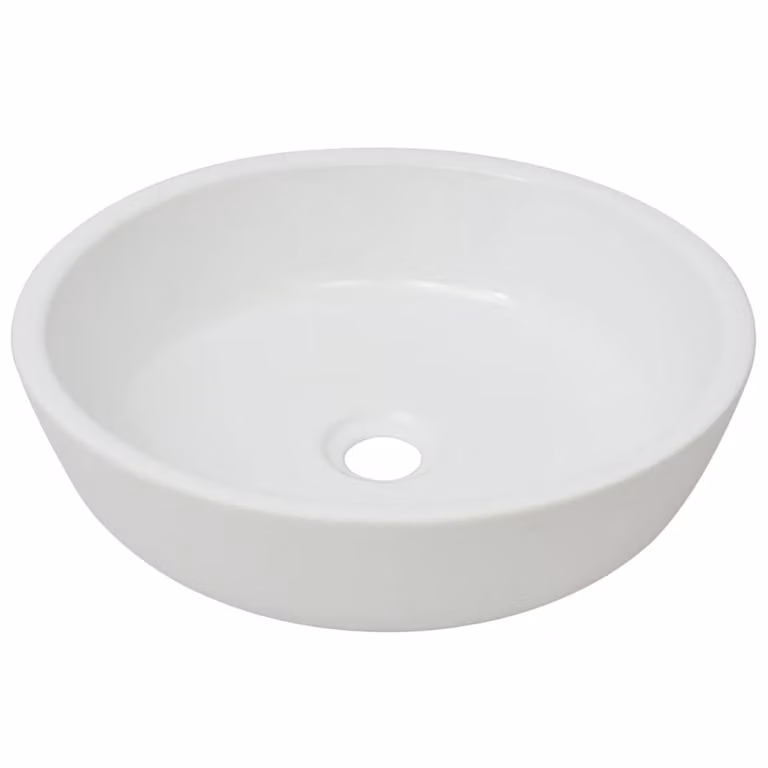 Lavandino Tondo in Vetroceramica Bianca 42x12 cm