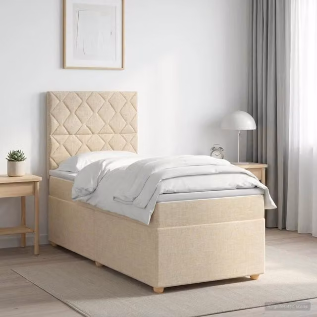 Letto box spring con materasso Crema 90 x 190 cm Tessuto 3453786