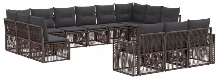 Set di divani da giardino, 13 pezzi, grigio e grigio scuro, in rattan sintetico