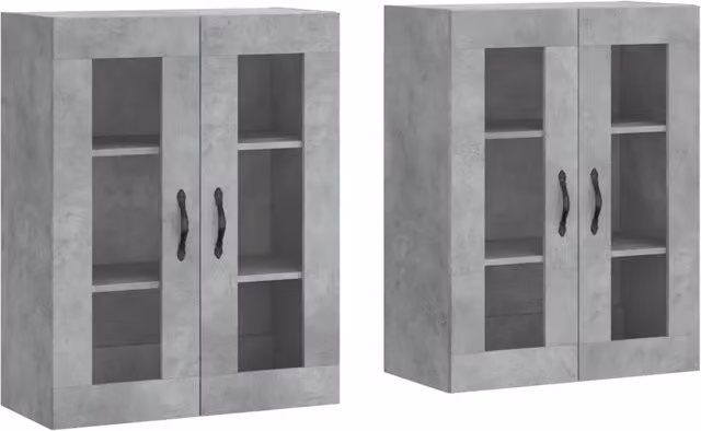 Set di 2 armadietti da parete in legno multistrato 69,5 x 34 x 90 cm pratico spazio di archiviazione stile moderno in grigio cemento 02_0055452