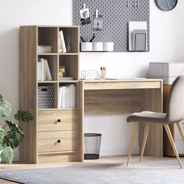 Scrivania moderna con scaffale vidaXL in MDF laminato marrone L: 135,5 cm, P: 40 cm, H: 127 cm – 1