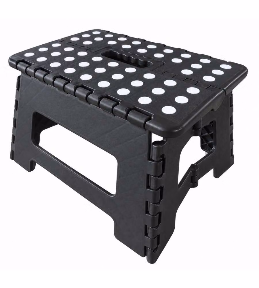 Sgabello plastica pieghevole nero 31x22x22 cm leggero e salvaspazio