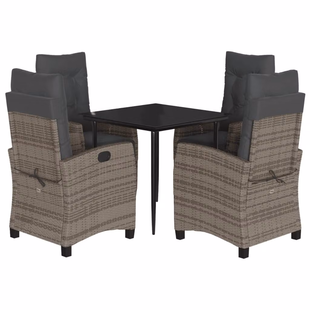 Set da Pranzo da Giardino 5 pz con Cuscini in Polyrattan Grigio