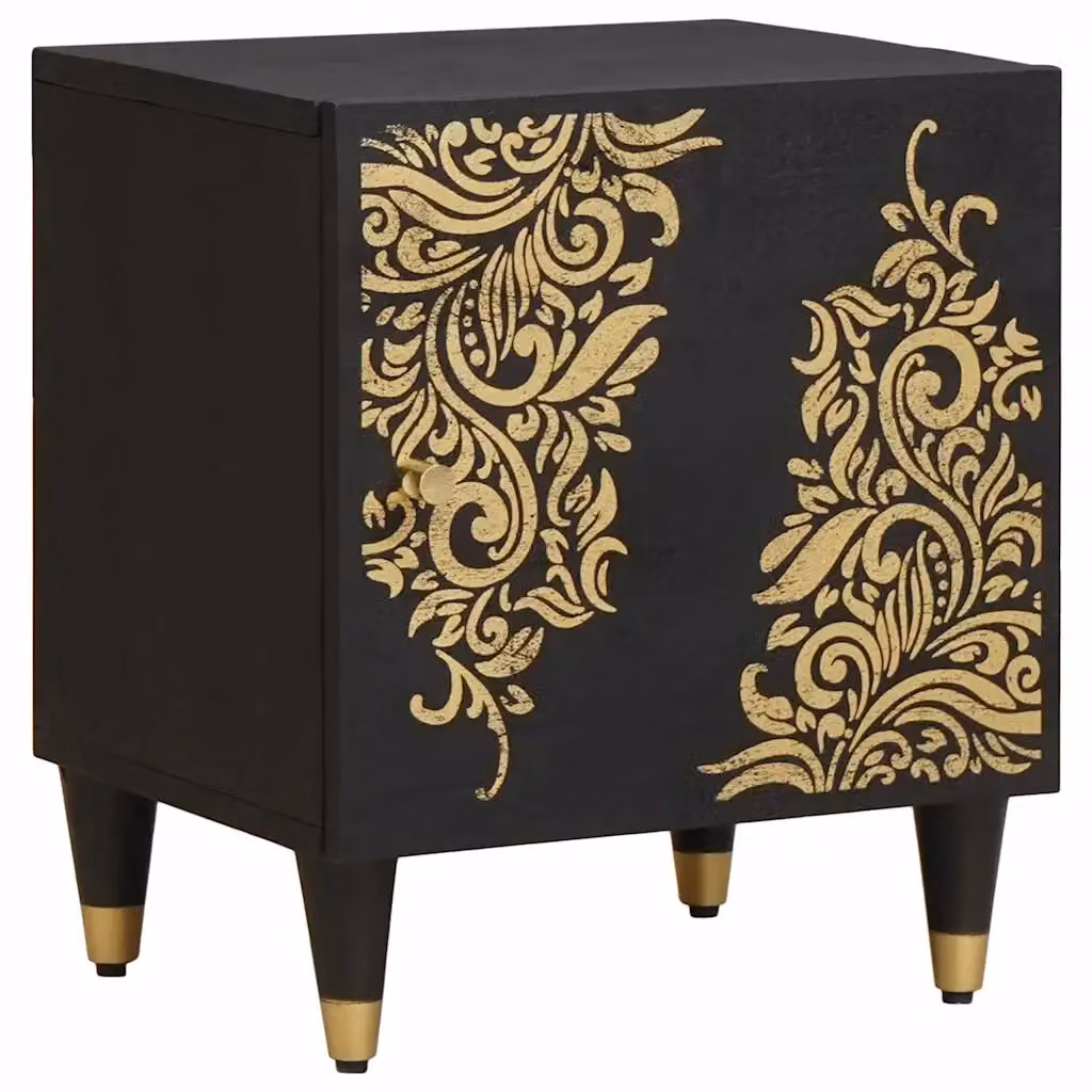 Set di 2 comodini moderni vidaXL in legno di mango nero L/P/H: 40 x 33 x 46 cm – 2