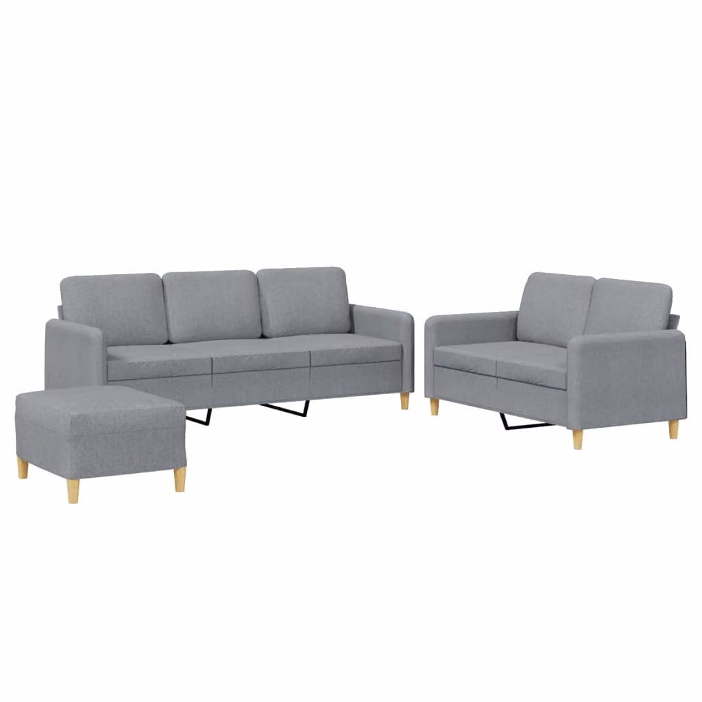 Set di Divani 3 pz con Cuscini Grigio Chiaro in Tessuto