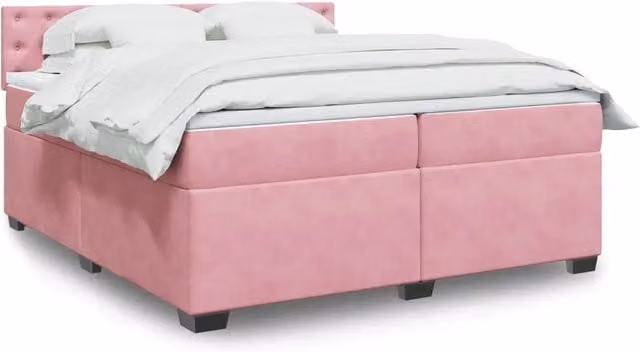 Letto con Giroletto a Molle e Materasso Ibrido vidaXL in Velluto Rosa e Bianco, L/P: 200 x 200 cm