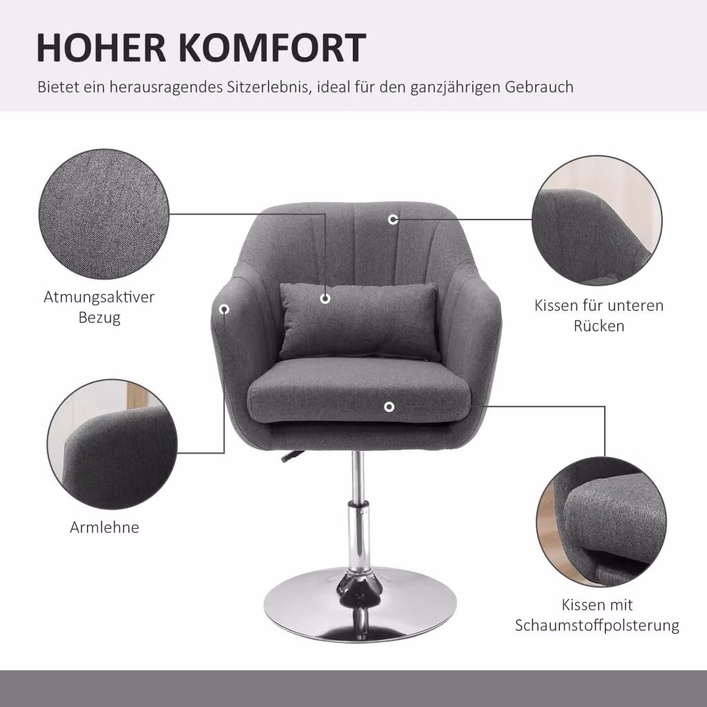 Sedia da ufficio girevole OKWISH con supporto lombare e braccioli, rivestimento in tessuto grigio scuro, H: 136 x L: 60 x P: 51 cm – 2