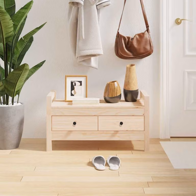 vidaXL Panca da Ingresso con Scarpiera in Legno di Pino Rustico, Colore Marrone/Beige, L 80 x P 40 x H 43 cm