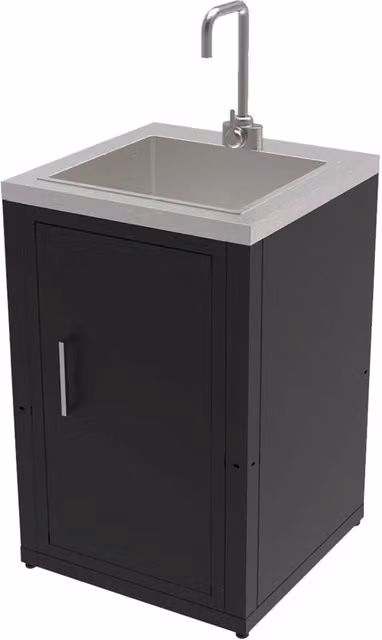Mobile Cucina Lavello da Esterno 60,7x60,7x94 cm Vasca Ampia con Rubinetto e Tagliere in Acciaio Inox Nero