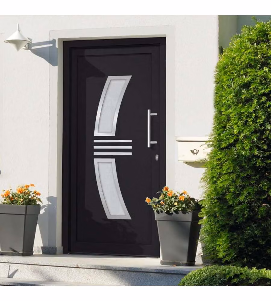 Porta di Ingresso Moderna vidaXL in Alluminio e Acciaio, Antracite e Bianco, L: 88 cm, H: 200 cm – 1