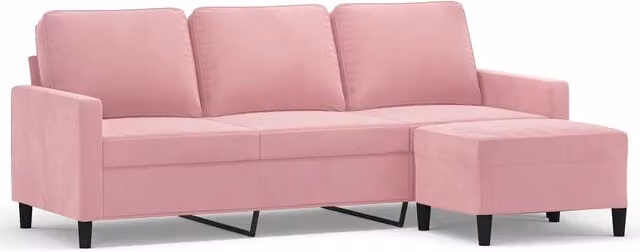 Divano | Divano da soggiorno | Sofa a 3 Posti con Poggiapiedi rosa 180 cm in Velluto