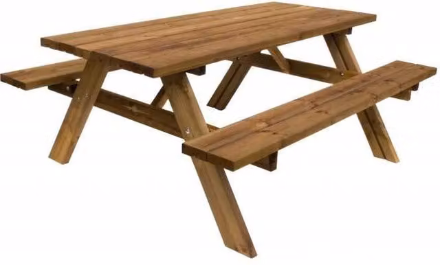 Tavolo picnic in legno con panche integrate, set 6 posti pino impregnato per giardino e terrazzo - Esterni da Vivere