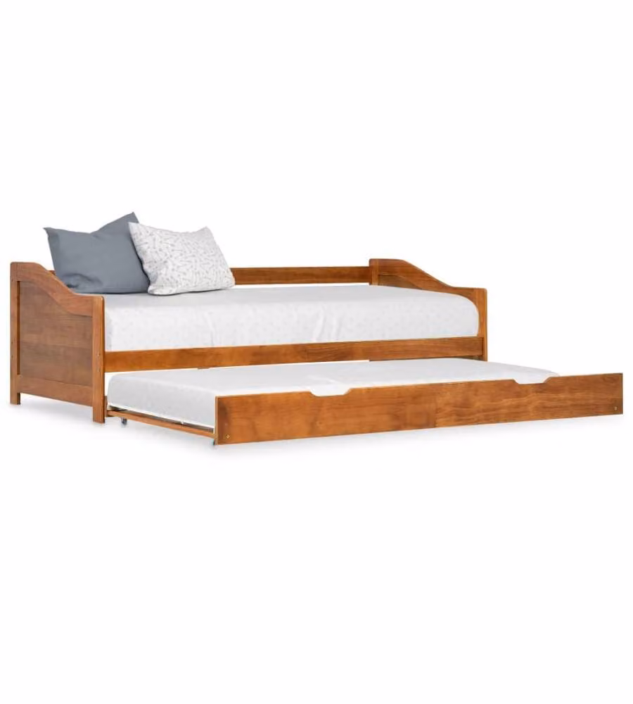 vidaXL Divano Letto a Scomparsa in Legno di Pino e Metallo, Colore Marrone, L/P/H: 205 x 90 x 66 cm
