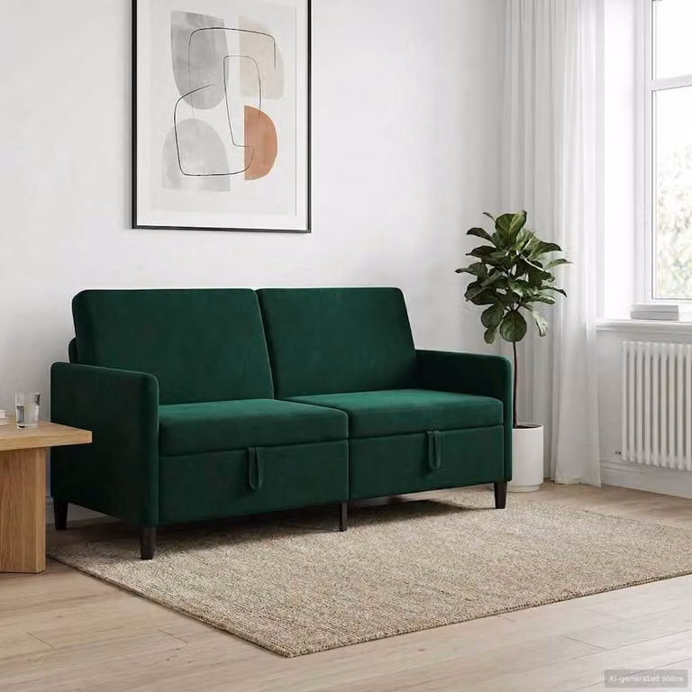 Divano moderno vidaXL con contenitore a sollevamento in velluto verde L: 172 cm, P: 78 cm, H: 87 cm