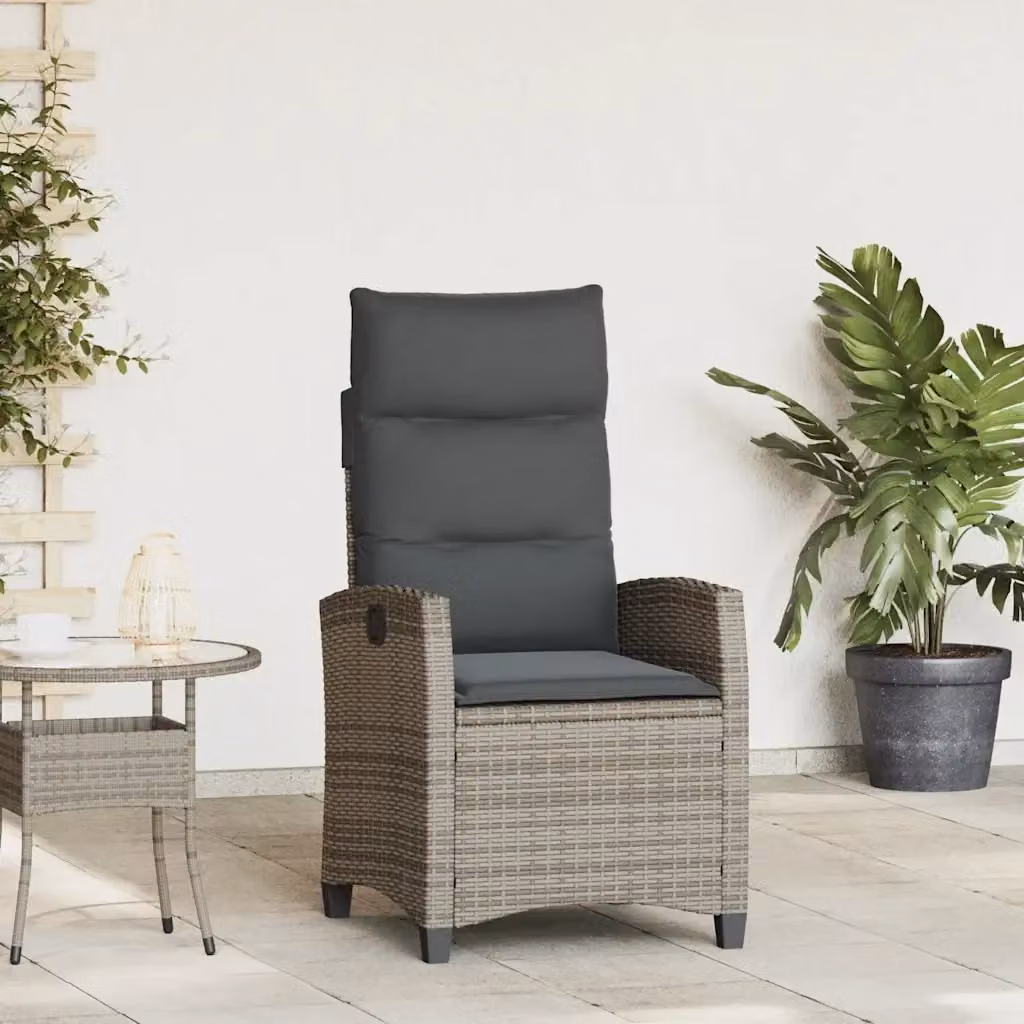 Sedia Reclinabile da Giardino con Tavolino in Polyrattan Grigio e Metallo – 2