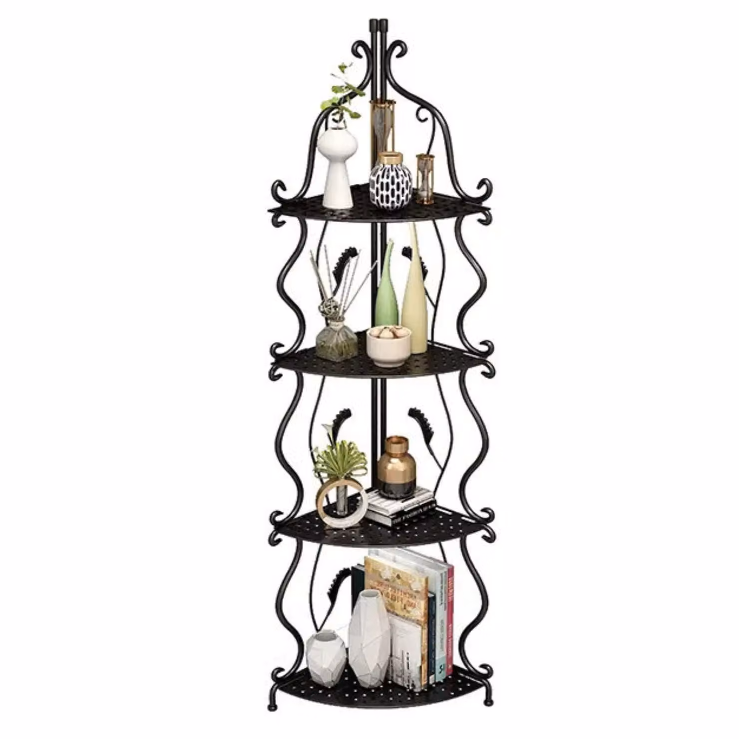 Elegante scaffale angolare da 103 cm, supporto per fiori angolare, scaffale per piante in metallo