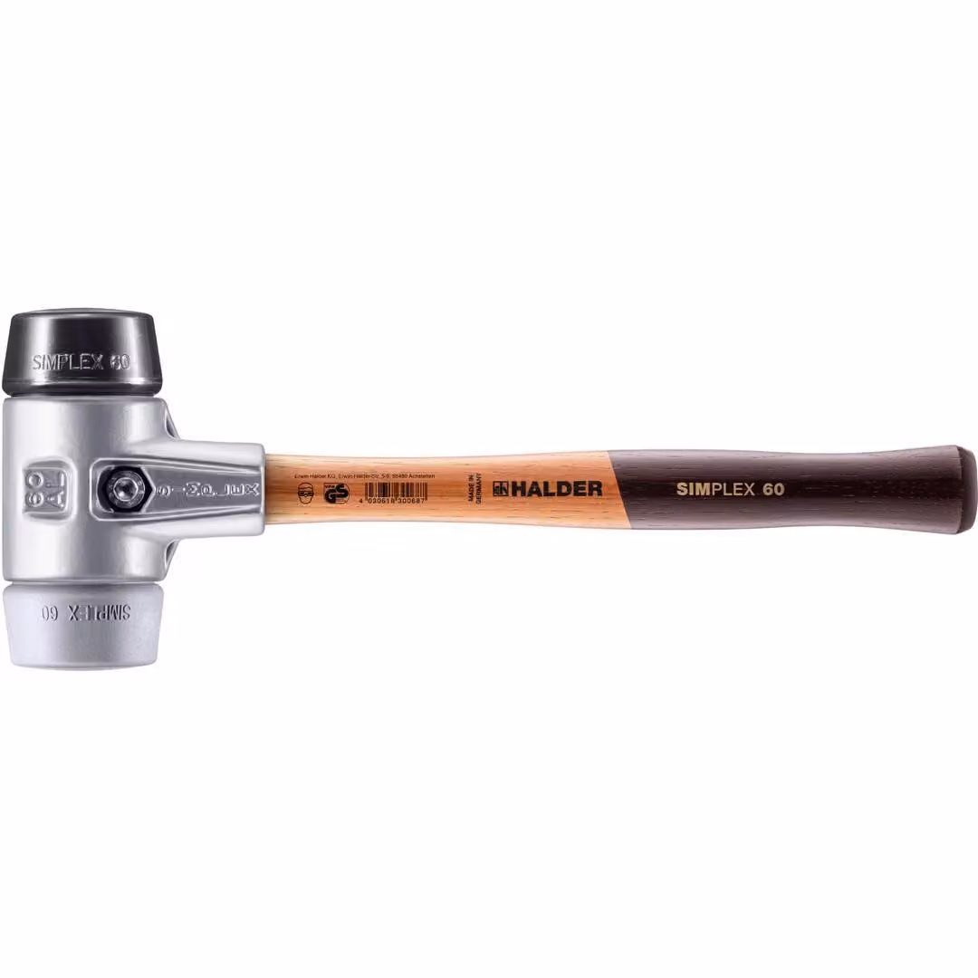 Mazza SIMPLEX soft-face con alloggiamento in alluminio e impugnatura in legno, Ø 60, composizione in gomma / TPE-mid