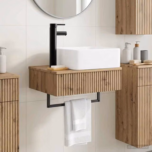 Lavabo da parete moderno vidaXL in legno rovere marrone L: 53 cm, P: 35 cm, H: 39 cm – 1