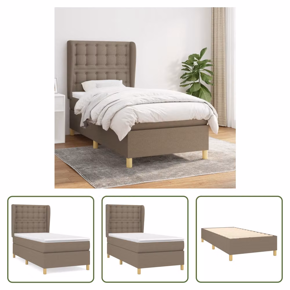The Living Store Letto a molle con materasso Taupe 80x200 cm in tessuto