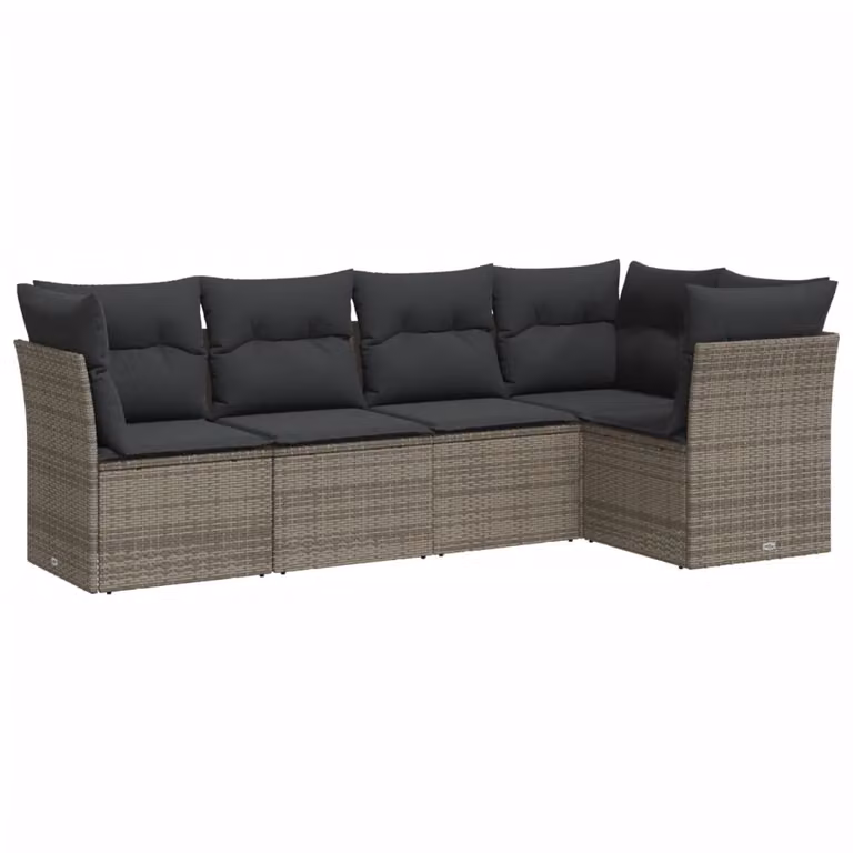 Set Divano da Giardino 5 pz con Cuscini Grigio in Polyrattan