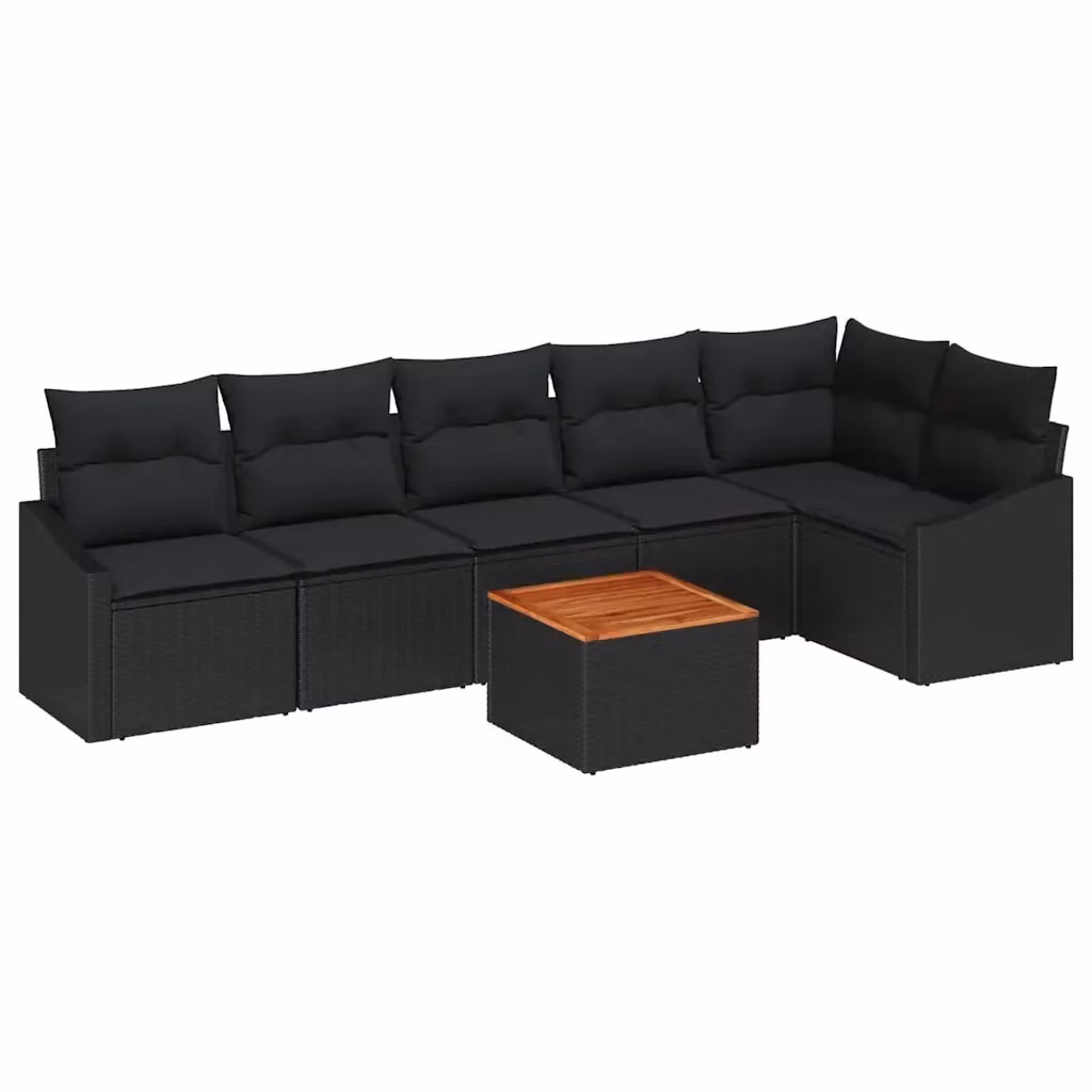 Set Divano da Giardino vidaXL 7 Pezzi a Forma di L in Polyrattan Nero con Cuscini e Tavolino – 2