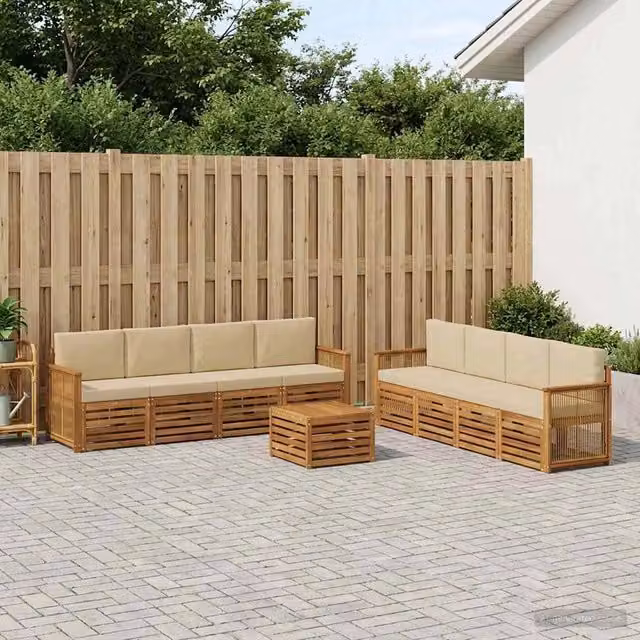 Set di divani da esterno a L con tavolino da giardino vidaXL in legno di acacia color sabbia e beige