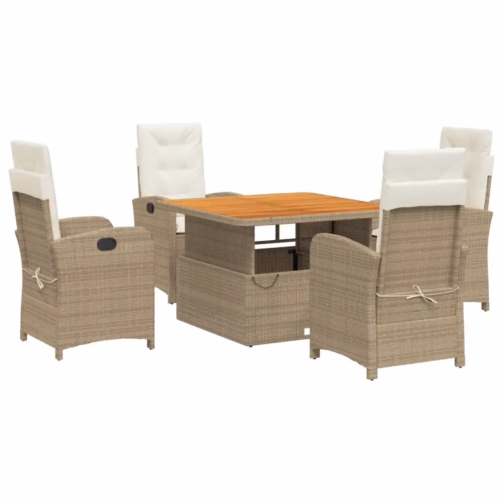 Set da Pranzo da Giardino vidaXL in Legno di Acacia Olio con 5 Sedute e Cuscini Beige e Marrone – 2