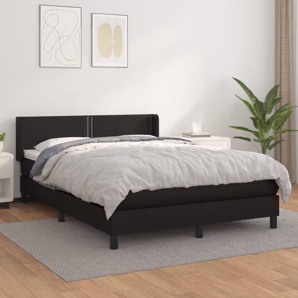 The Living Store Letto a molle con materasso nero 140x200 cm in Pelle finta