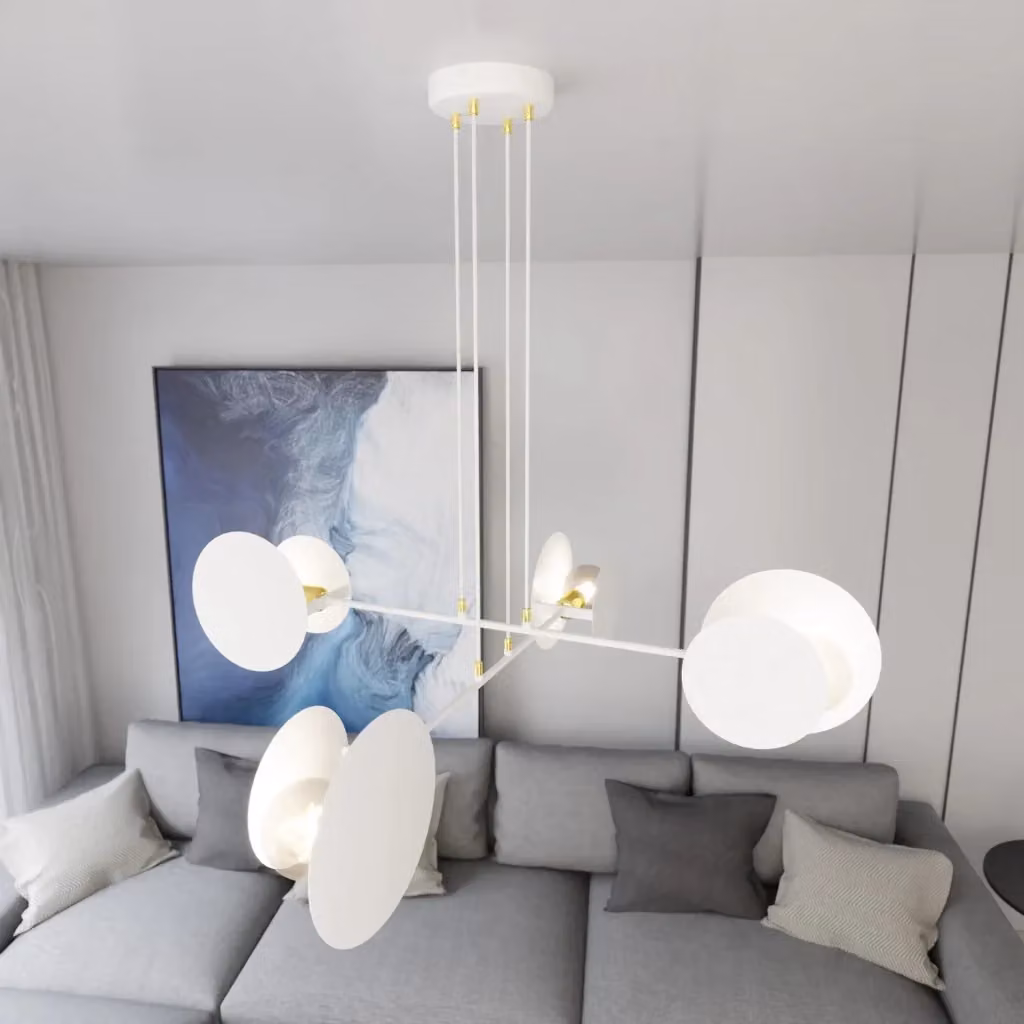 Lampadario Sospeso Moderno Chong in Acciaio Bianco e Oro – 2