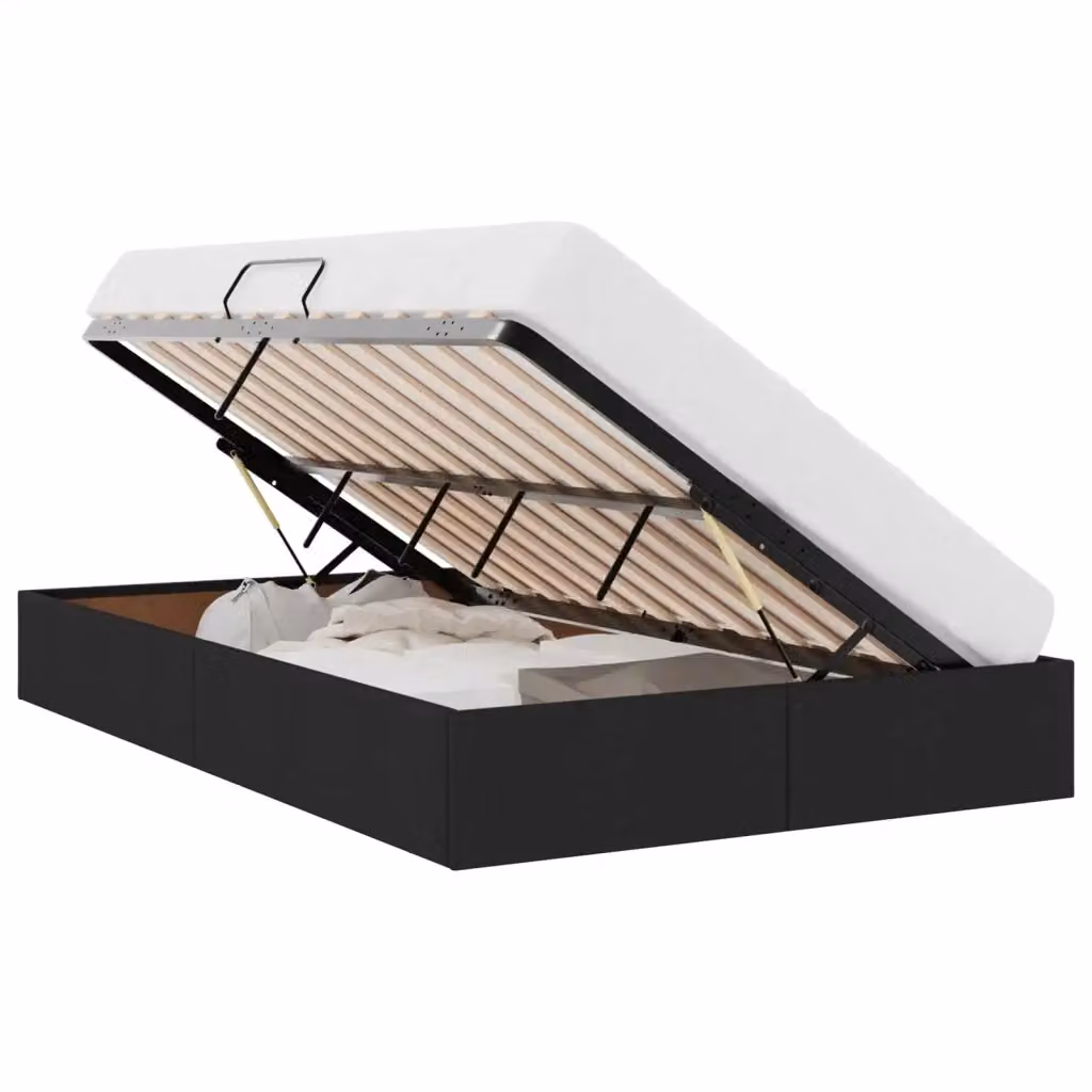 Letto ottomano moderno vidaXL con contenitore a sollevamento in tessuto nero L 120 x P 200 cm – 2