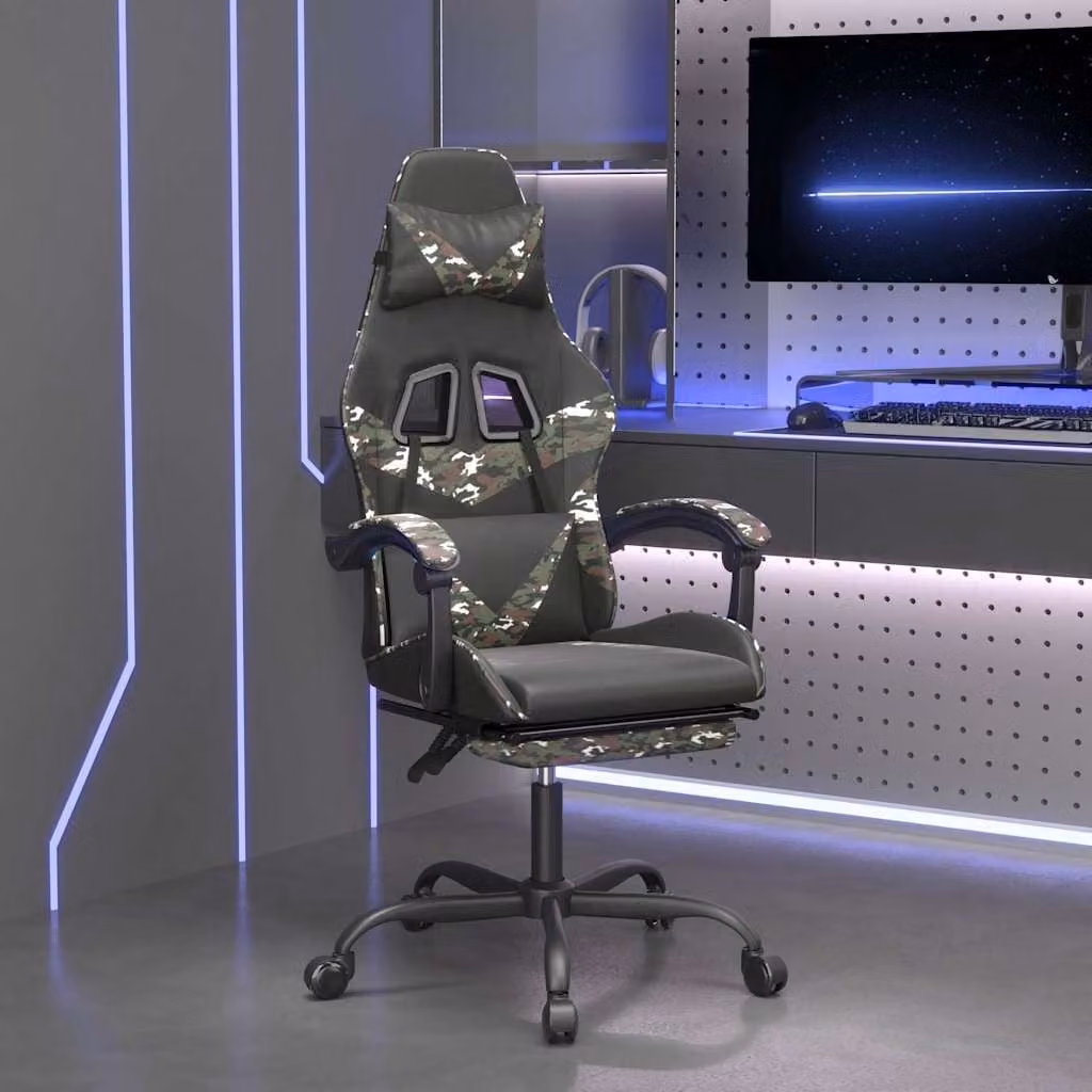 Sedia da Gaming vidaXL con Poggiapiedi, Nero e Multicolore in Similpelle