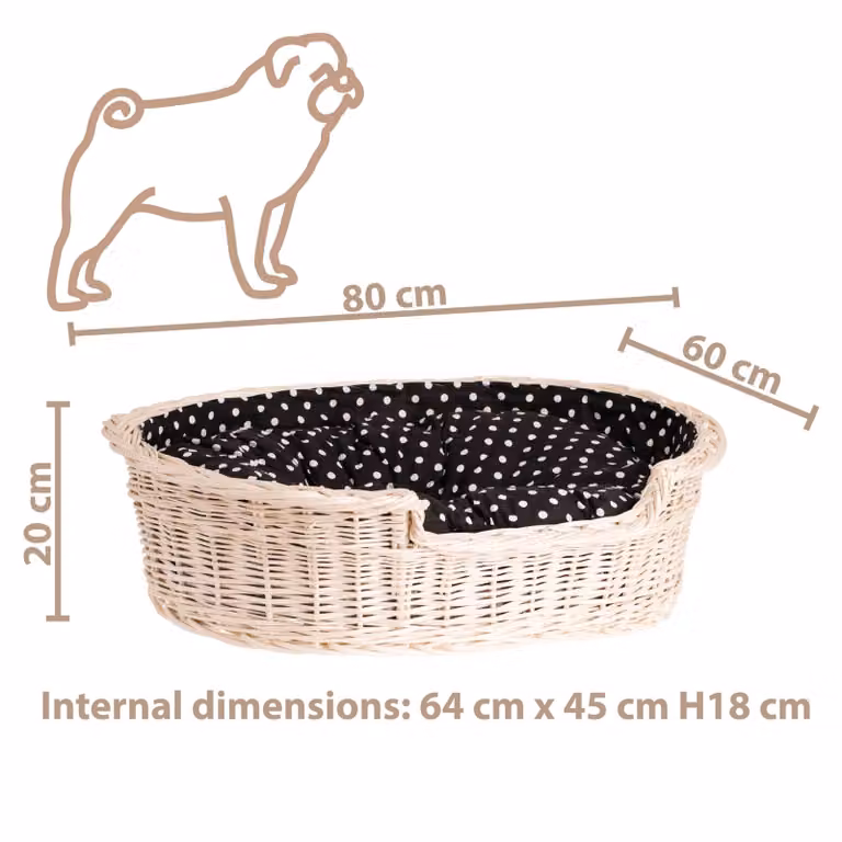 Cestino per cani in vimini ovale con cuscino 80X60 H20 CM
