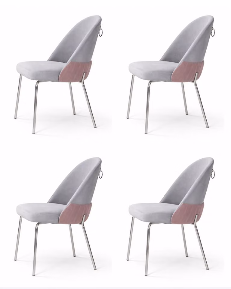 4 sedie, stile moderno, colore grigio, comode, nuove, imbottite, ideali per la sala da pranzo, offrono comfort