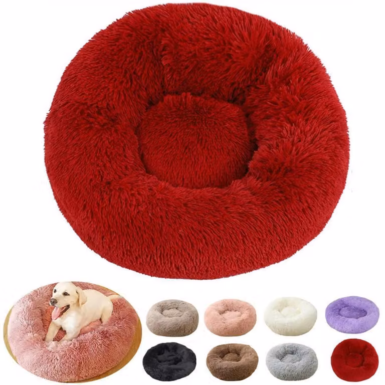 Cuccia per cani, rotonda, in peluche, diametro 90 cm, color borgogna