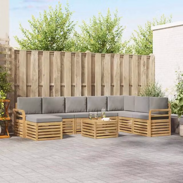 Set di divani moderni vidaXL in legno di acacia massello con cuscini grigi per giardino o terrazzo – 1