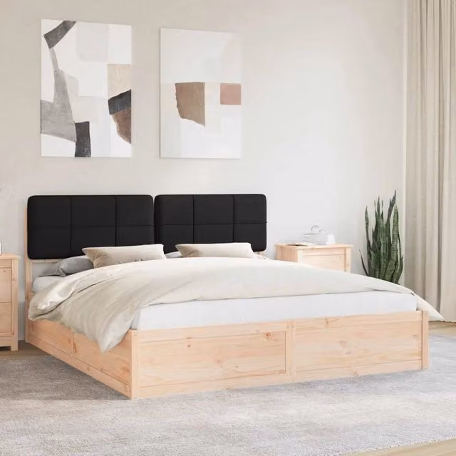 Letto con Testiera Rivestita-Struttura Letto con Testiera Nero 180 x 200 cm Pino massello 742780