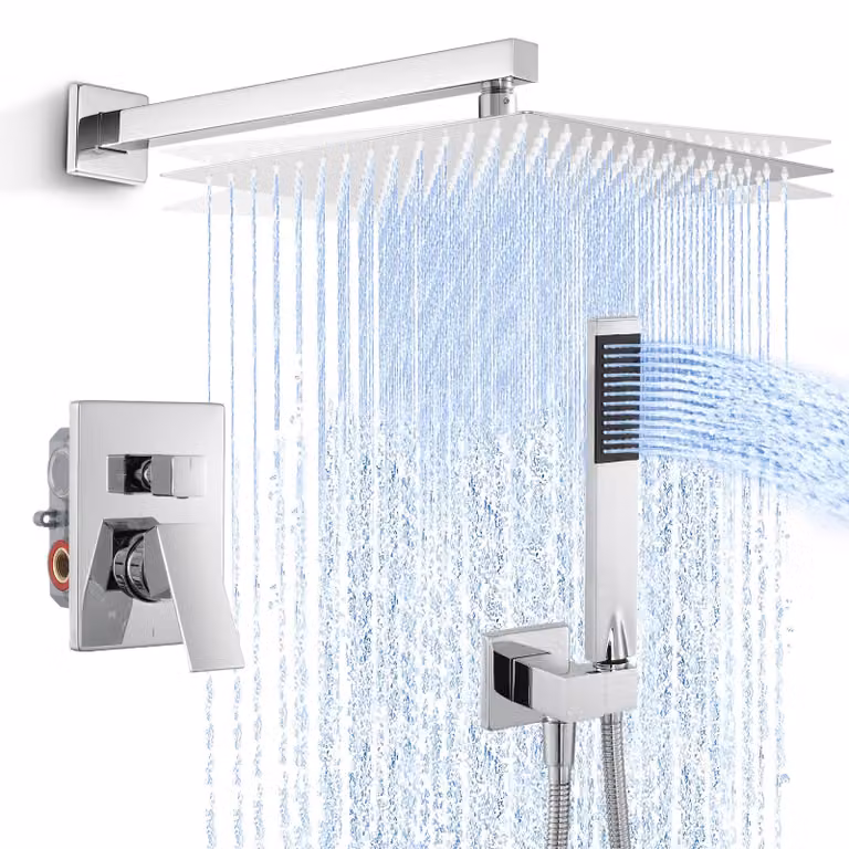 Set doccia a soffitto da 30 cm con doccetta manuale, in acciaio inossidabile e ottone, da montare a parete