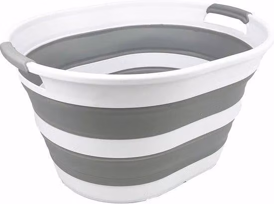 Lavabo in plastica, pieghevole, 23 l, vasca ovale, contenitore pieghevole/organizer, lavabo portatile, lavabo salvaspazio (1, bianco/grigio)