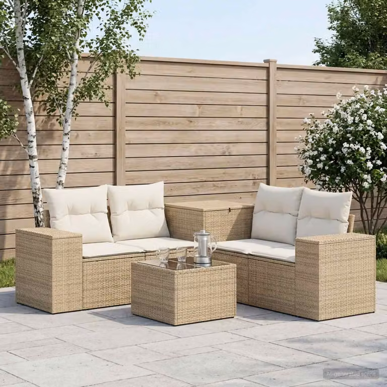 vidaXL Set di divani da giardino 6 pz in polyrattan con forme a L, beige e bianco crema