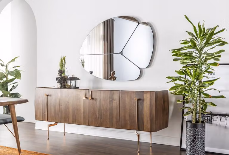 Sideboard Kommode Anrichte Spiegel Holz Braun Anrichte Schränke Set 2tlg.