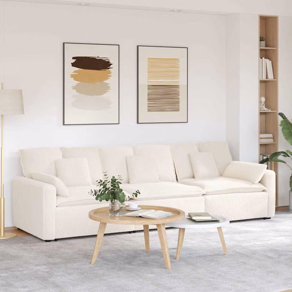 vidaXL Divano Modulare Moderno in Tessuto Bouclé Beige con Cuscini e Struttura in Metallo