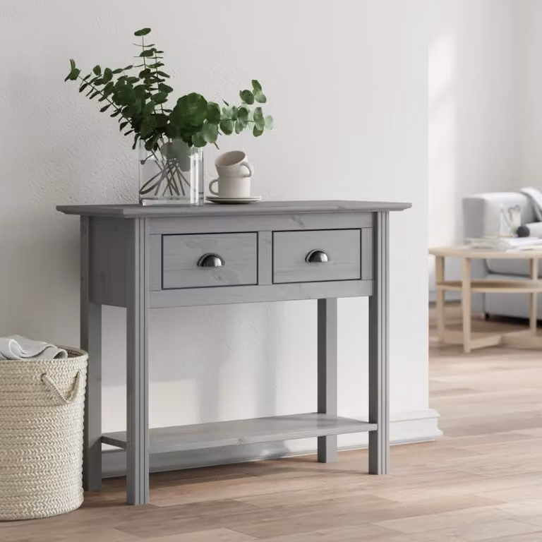 vidaXL Tavolo Consolle BODO in Legno Massello di Pino Grigio L/P/H: 91 x 35 x 74 cm