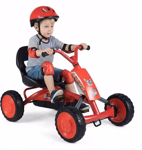 Go kart a pedali DESIGN IN per bambini con sedile regolabile e telaio in metallo, veicolo da gioco a 4 ruote rosso, portata 30 kg