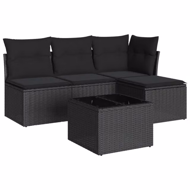 Set Divani da Giardino 5 pz | Set Salotto da Giardino con Cuscini in Polyrattan Nero