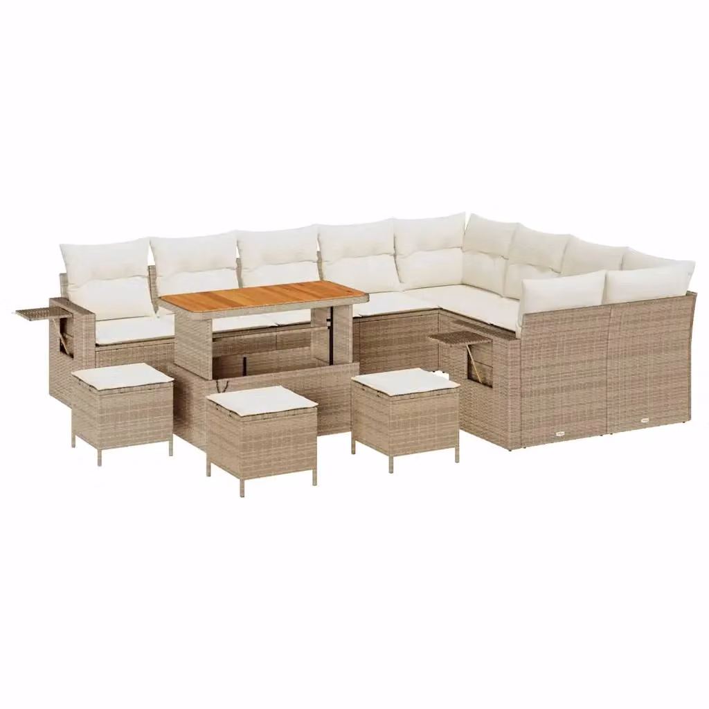 Set Divano da Giardino a Forma di U vidaXL 13 Pezzi Beige con Cuscini e Tavolino – 2