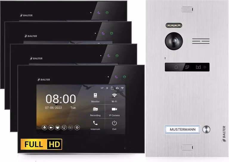 Videocitofono HD per casa monofamiliare, 4x monitor, Balter EVO HD argento/nero