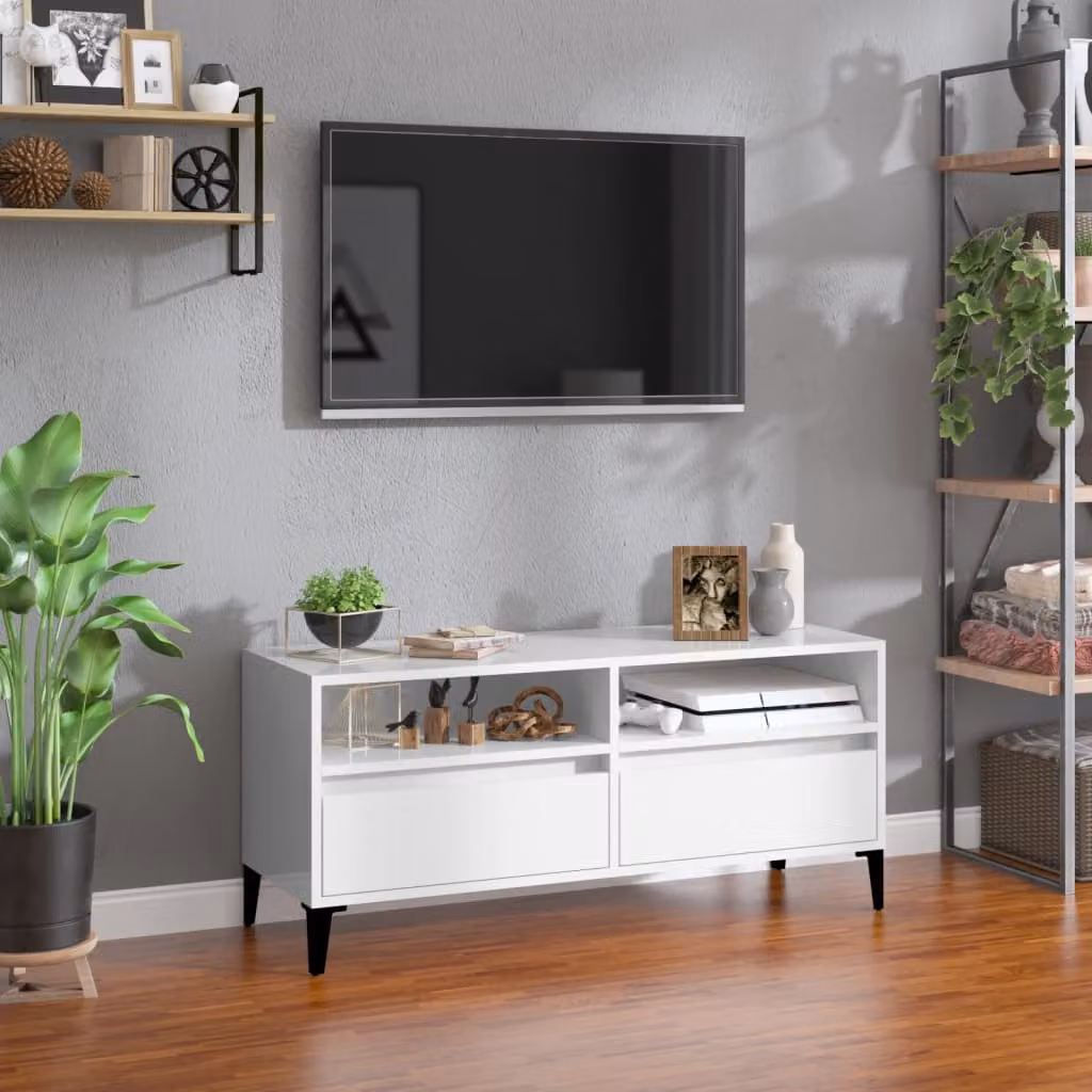 Mobile Porta TV vidaXL Bianco Lucido in Legno e MDF L: 100 cm, P: 34,5 cm, H: 44,5 cm