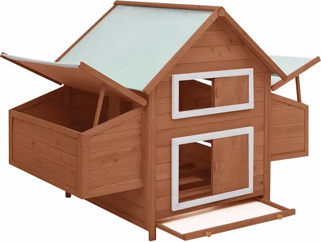 Pollaio vidaXL in legno di abete marrone e bianco L: 150 cm, P: 96 cm, H: 110 cm