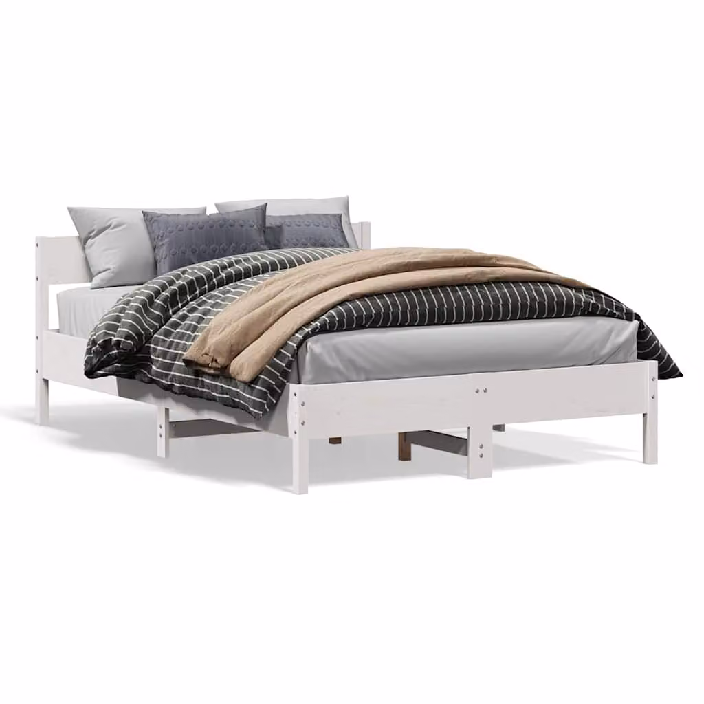 Letto senza materasso vidaXL in legno massello di pino bianco con doghe fisse L: 150 cm, P: 200 cm, H: 155,5 cm
