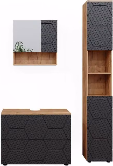 Set mobili bagno Irma Antracite con struttura a nido d'ape 3 pezzi Vicco